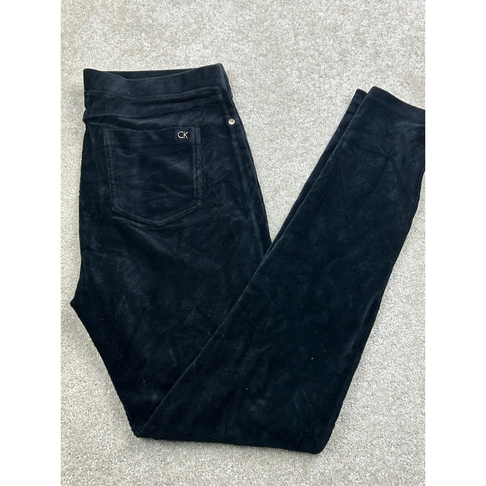 Calvin Klein Corduroy Leggings L Black Pull On Skinny Pants Dark Academia Chic